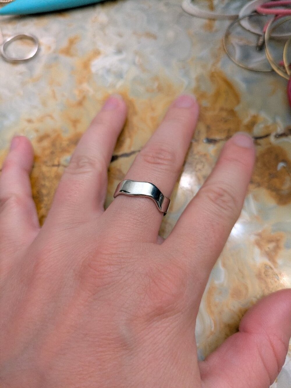 Squiggly Metal Ring Silver Small Size 8